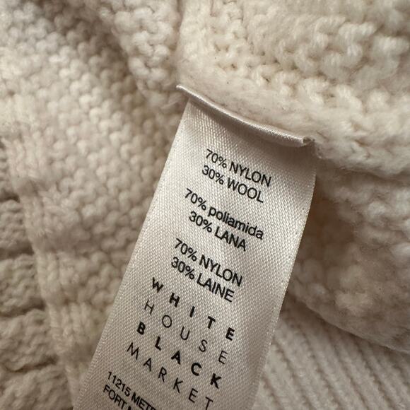 White House Black Market Cowl Neck Fringe Sweater sz M Cream Knit Sweater - Picture 8 of 8